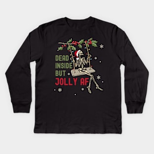 Dead Inside But Jolly AF Skeleton Santa Kids Long Sleeve T-Shirt